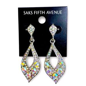 Saks Fifth Avenue ~ Silver Iridescent Crystal Drop Earrings ~ Elegant NEW